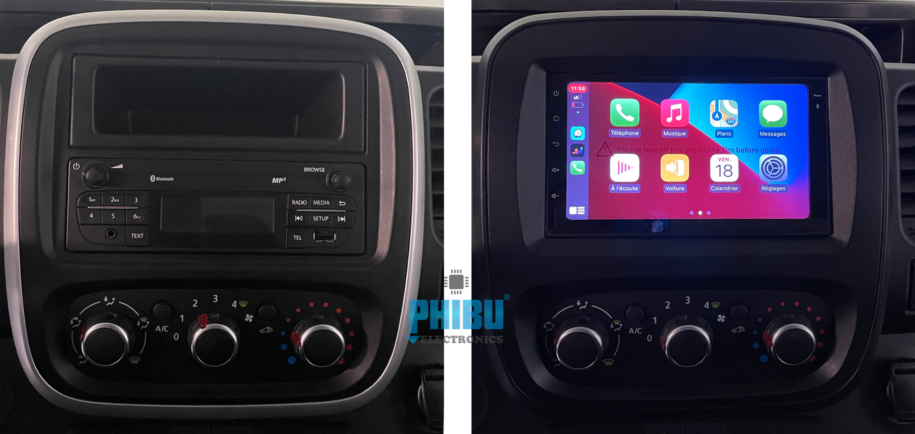 Cadre Façade Autoradio 2 DIN Pour Renault Trafic - Kit De Montage Noir En ABS, Remplacement Facile